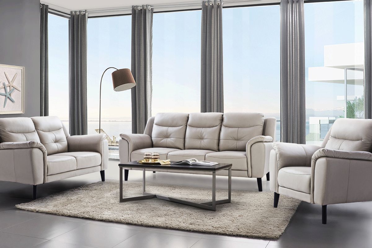 Bombay — Light grey leather suite by Home Zone